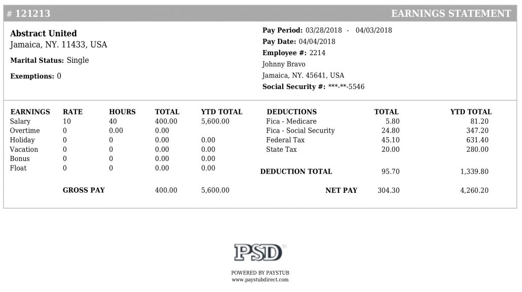 Pay Stub Deductions Examples