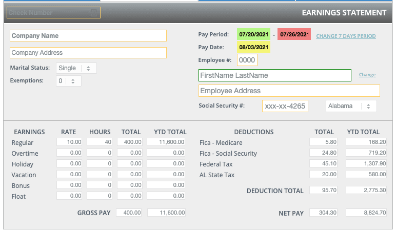 Advanced style template paystub