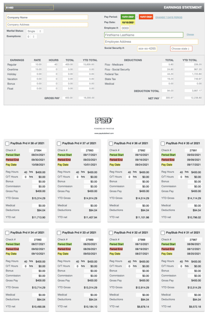 Editable current and past paystubs real time edit